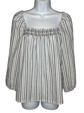 Banana Republic White Striped Smocked Square Neck Blouse Medium